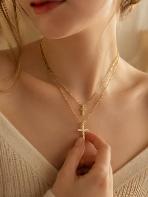 Golden Starlight Layered Cross Necklace